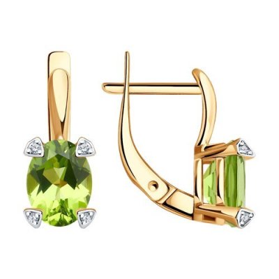 Серьги золотые пробы 585 с хризолитом (Арт.51-320-01968-3)