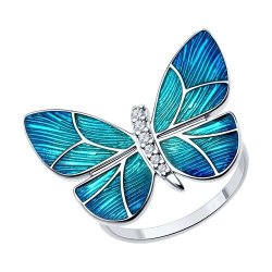 Кольцо из серебра с фианитами и эмалью (Арт.94013863)