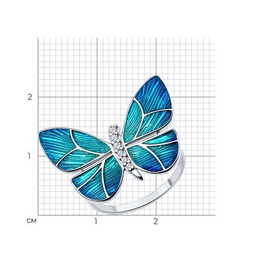 Кольцо из серебра с фианитами и эмалью (Арт.94013863)