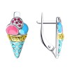 Серьги из серебра 925 с корундом, фианитами и эмалью «Ванильное Мороженое» Соколов (арт.9402)