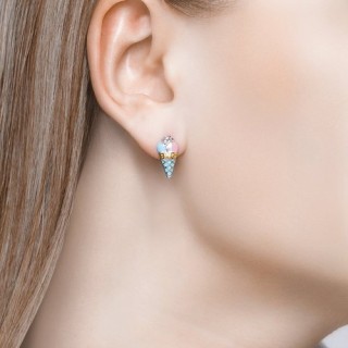 Серьги из серебра 925 с корундом, фианитами и эмалью «Ванильное Мороженое» Соколов (арт.9402)
