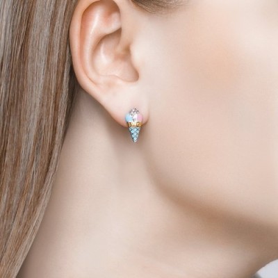 Серьги из серебра 925 с корундом, фианитами и эмалью «Ванильное Мороженое» Соколов (арт.9402)