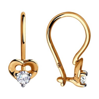 Серьги золотые с фианитом «Сердце сияния» Соколов (арт.028359)