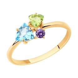 Кольцо золотое пробы 585 с миксом камней (Арт.716132)