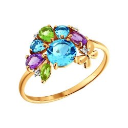 Кольцо золотое пробы 585 с миксом камней (Арт.712497)