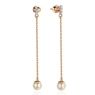 Серьги золотые с жемчугом и фианитами «Classic Charme Lungo» Estet (арт.01С3114290Р-1)