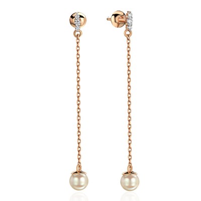 Серьги золотые с жемчугом и фианитами «Classic Charme Lungo» Estet (арт.01С3114290Р-1)