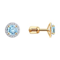 Серьги пусеты золотые пробы 585 с топазом (Арт.727995)