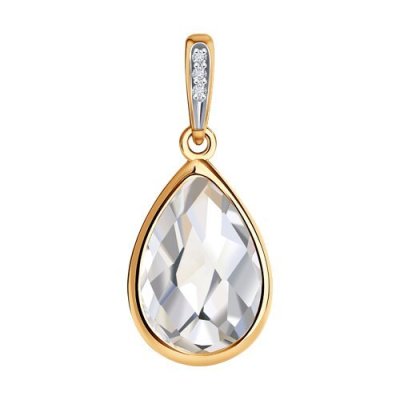 Кулон золотой с бриллиантами и горным хрусталем «Хрустальная капля» Соколов (арт.73-00013)