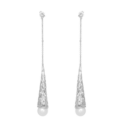 Серьги серебряные с жемчугом и фианитами «Nautilus Grace» Fresh Jewelry (арт.PI-E01949-X-W-PS-X-W)