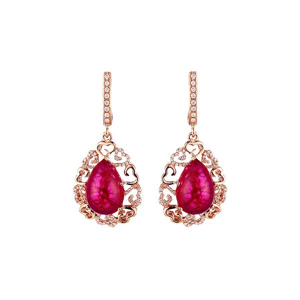 Серьги золотые с бриллиантами и рубинами «Розовое Сердце» Myjewels (арт.E01482AR4RK_SR_RV_PINK)