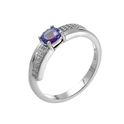 Кольцо из серебра с танзанитом и фианитом (Арт.sm-r01827-x-w-tn-x-w)