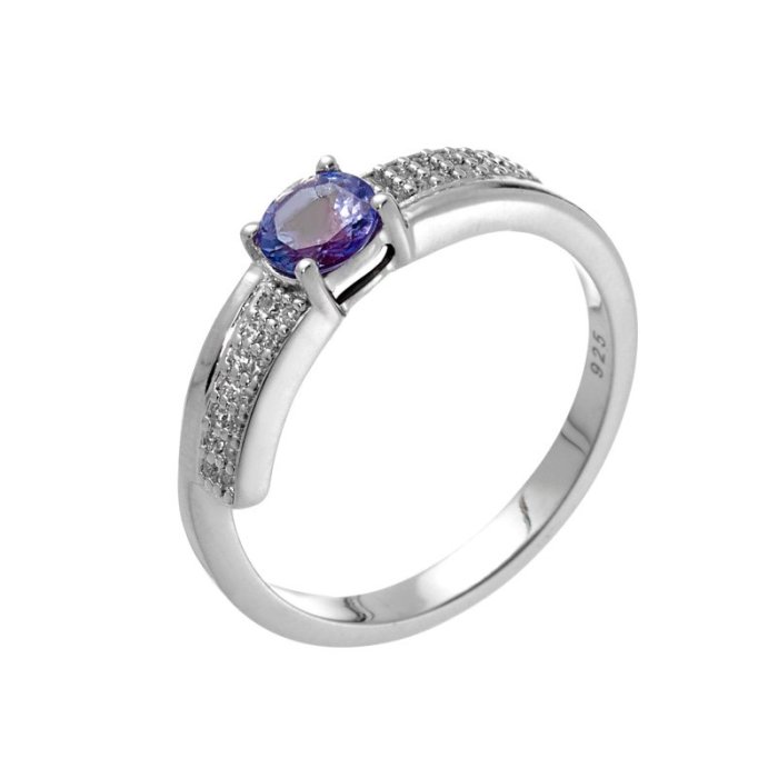 Кольцо из серебра с танзанитом и фианитом (Арт.sm-r01827-x-w-tn-x-w)