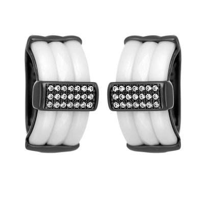 Серьги из серебра с керамикой и куб. цирконием (Арт.tc-e00148-w-b-x-x-w)