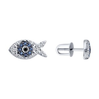 Серьги из серебра с фианитами «Морская Искорка» Соколов (арт.94-122-02186-1)