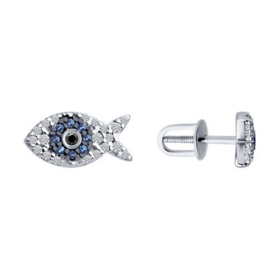 Серьги из серебра с фианитами «Морская Искорка» Соколов (арт.94-122-02186-1)