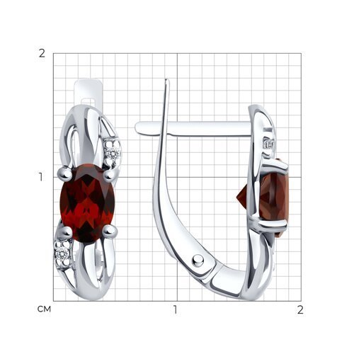 Серьги из серебра с гранатами и фианитами (Арт.94-320-00182-2)