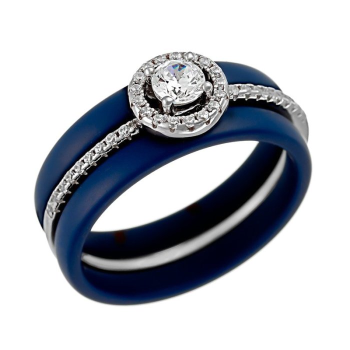 Кольцо из серебра с керамикой и куб. цирконием (Арт.tm-r00617-vl-w-w-x-w)