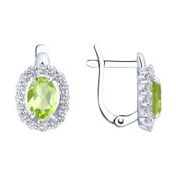 Серьги из серебра с фианитами и хризолитами (Арт.92021114)