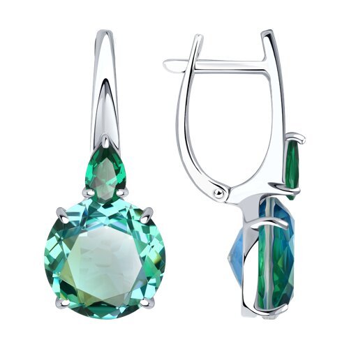Серьги из серебра с ситалами синтетическими и фианитами (Арт.92022234)