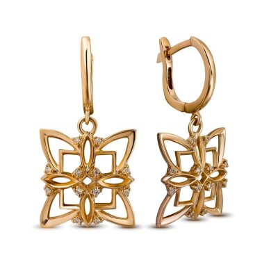 Серьги золотые с бриллиантами «Восточный цветок» Русские самоцветы (арт.53748)