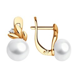 Серьги из золочёного серебра с жемчугом и фианитами (Арт.93-320-02069-1)