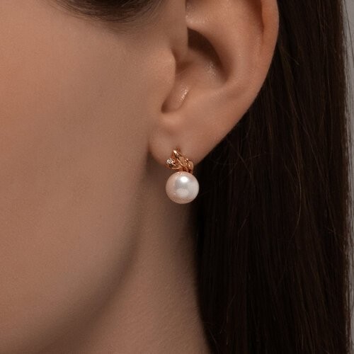 Серьги из золоченого серебра с жемчугом и фианитами «Нежный лепесток» Соколов (арт.02069)