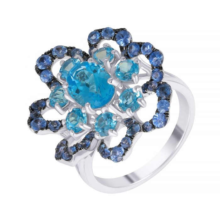 Кольцо из белого золота с сапфиром и топазом (Арт.rg-32175_ko_sm_bt_wg)