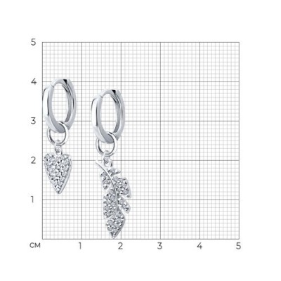 Серьги из серебра с фианитами «Сердце и Перо» Соколов (арт.9402)
