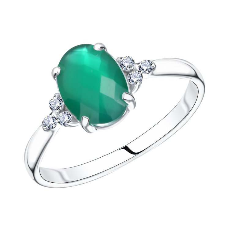 Кольцо из серебра с агатом зелёным и фианитом TEOSA 10134-2974-AG