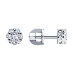 Серьги-пусеты из белого золота с фианитами (Арт.025796)