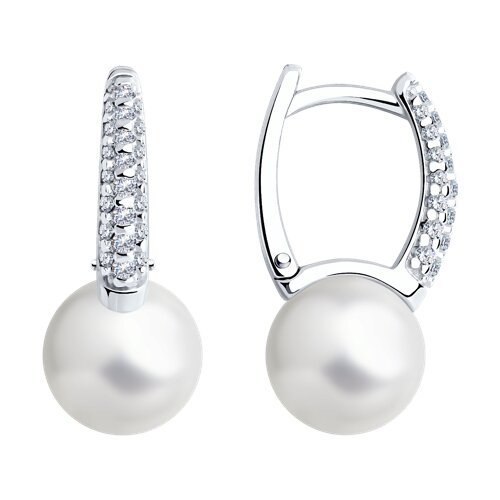 Серьги из серебра с жемчугом и фианитами (Арт.94026028)