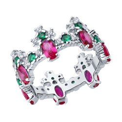 Кольцо из серебра с корундами и фианитами (Арт.84010038)