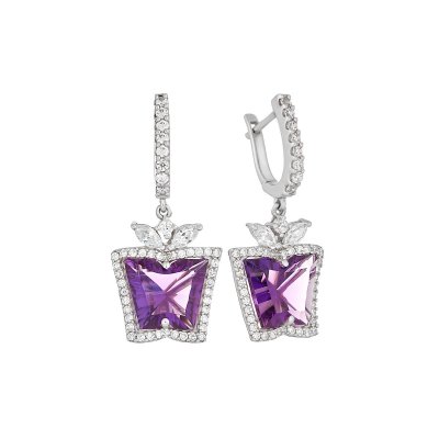Серьги из серебра с аметистом и куб. цирконием (Арт.as-e06288-x-w-pur-x-w)
