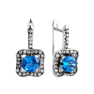 Серьги из серебра с топазом и фианитом (Арт.cz-e00928-x-wb-lb-x-w)