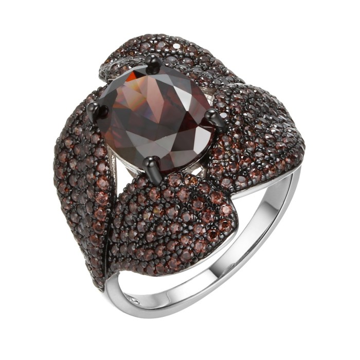 Кольцо из серебра с фианитами «Brown Blossom» Fresh Jewelry (арт.CZ-R1804-2-X-WB-BR-X-BR)
