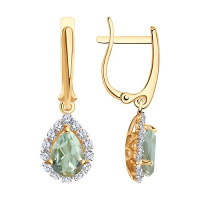 Серьги золотые пробы 585 с празиолитом (Арт.728150)