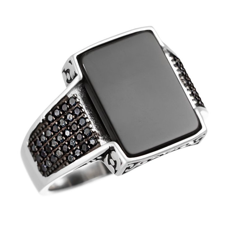 Кольцо из серебра с агатом и фианитом (Арт.hl-r5020r17-x-w-b-x-b)