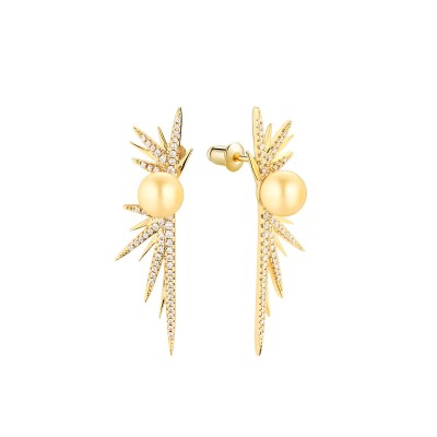 Серьги серебряные с жемчугом и фианитами «Golden Sunrise» Fresh Jewelry (арт.PI-E02022-X-L-ST705-X-W)