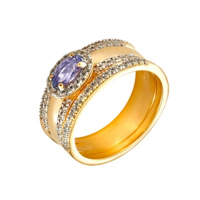 Кольцо из серебра с танзанитом и фианитом (Арт.sm-r01828-x-l-tn-x-w)