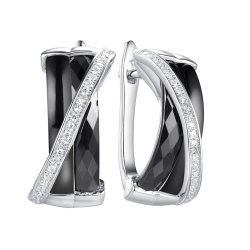 Серьги из серебра с керамикой и фианитом (Арт.tc-e00151-b-w-x-x-w)