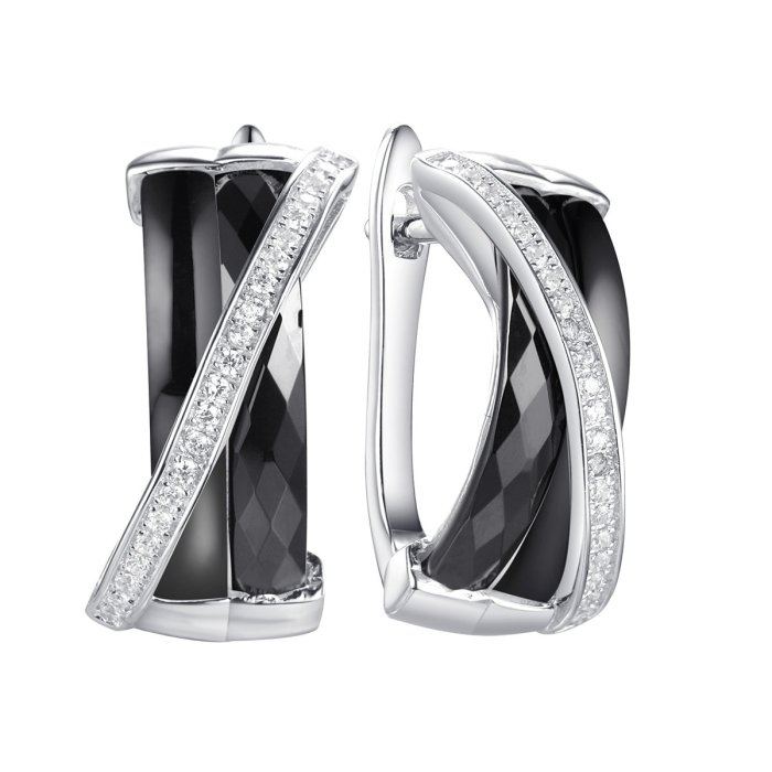 Серьги из серебра с керамикой и фианитом (Арт.tc-e00151-b-w-x-x-w)