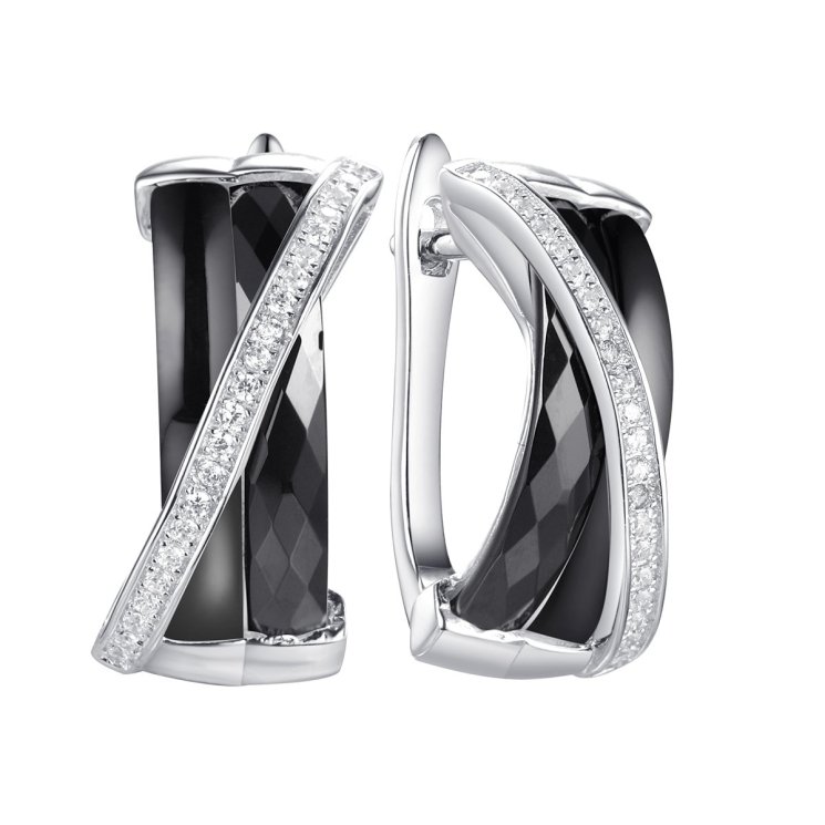 Серьги из серебра с керамикой и фианитом (Арт.tc-e00151-b-w-x-x-w) Серьги из серебра с керамикой и фианитом (Арт.tc-e00151-b-w-x-x-w)