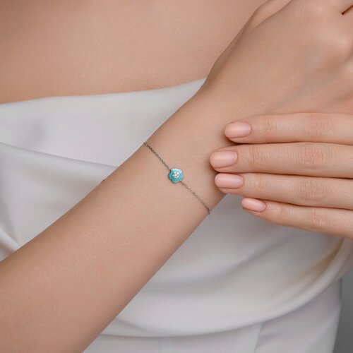 Браслет  детский из серебра с фианитами и эмалью (Арт.94-150-02148-1)