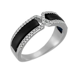 Кольцо из серебра с керамикой и куб. цирконием (Арт.tm-r00622-b-w-x-x-w)