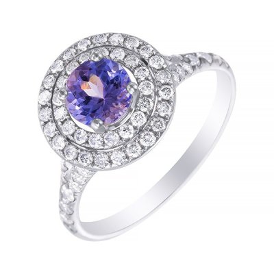Кольцо из белого золота с бриллиантом и танзанитом (Арт.khae_1004_ko_ta_wg)