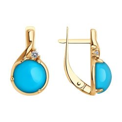 Серьги из золочёного серебра с бирюзой и фианитами (Арт.83020356)