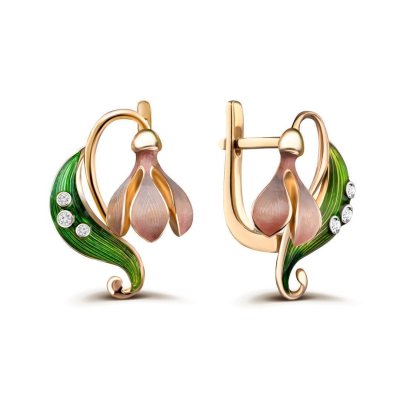 Серьги золото с бриллиантами «Весенний подснежник» Русские самоцветы (арт.53832)