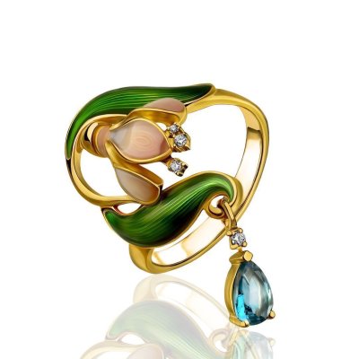 Кольцо из золота с бриллиантом и топазом Русские Самоцветы (Арт.95703)