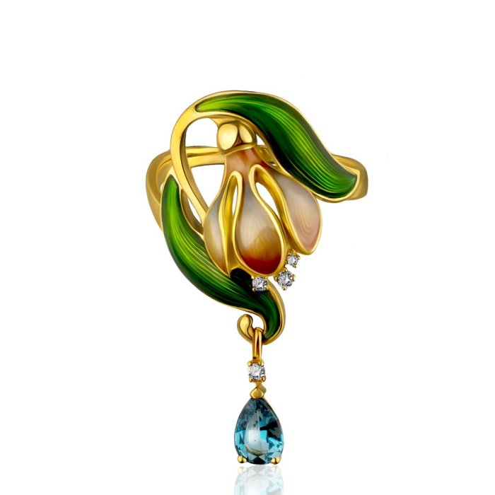 Кольцо из золота с бриллиантом и топазом Русские Самоцветы (Арт.95703)